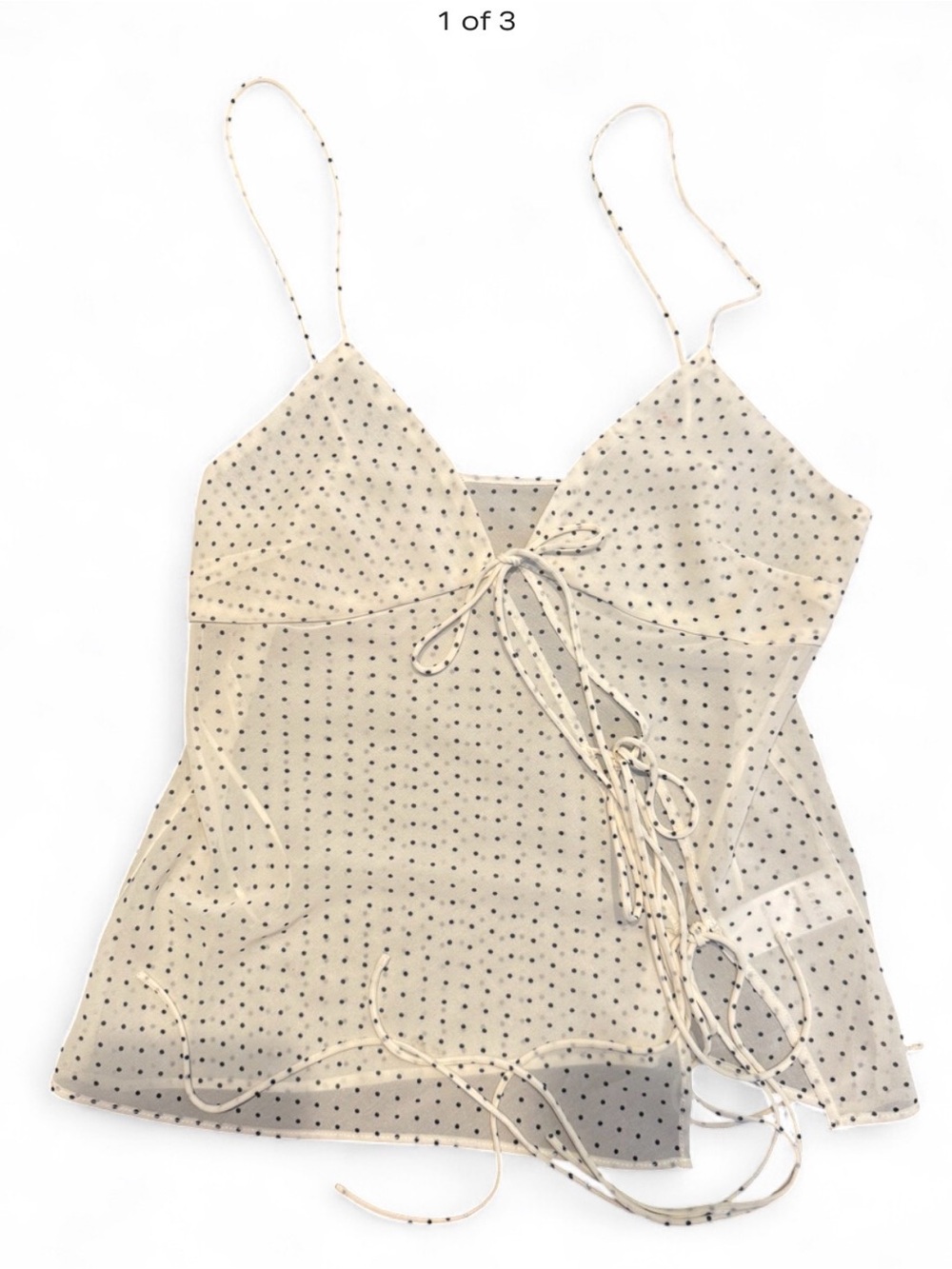 Lioness Cream Sheer Polka Dot Lace-Up Cami